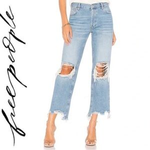 Free People Maggie Straight Leg Mid Rise Distressed Denim Jeans